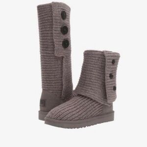 UGG Cardy Gray Knit Sweater Winter Boots Size 8 💎EUC